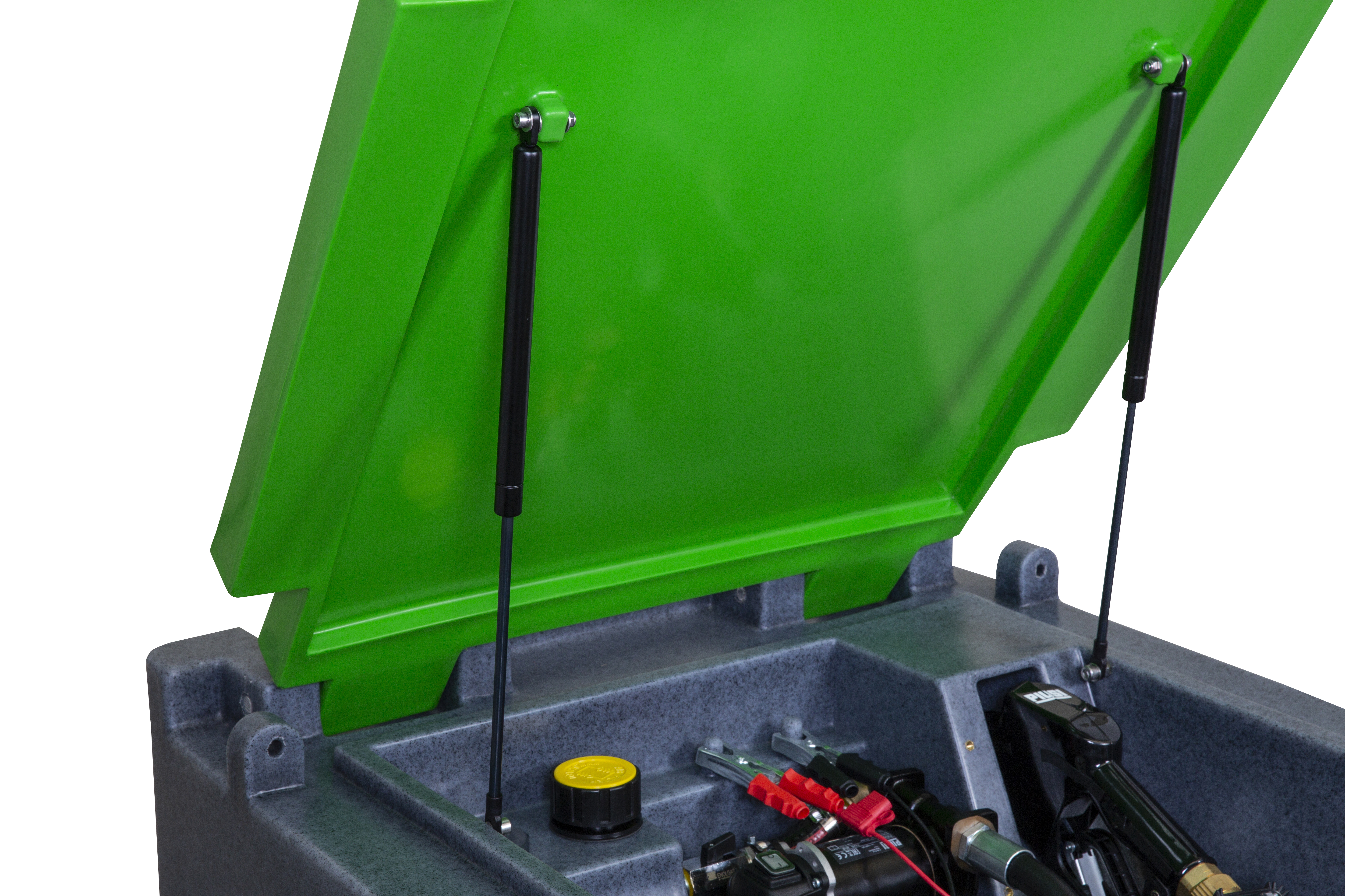 FortisBox400-Deckel-mti-Gasdruckfedern Detailansicht des Deckels mit Gasdruckfedern