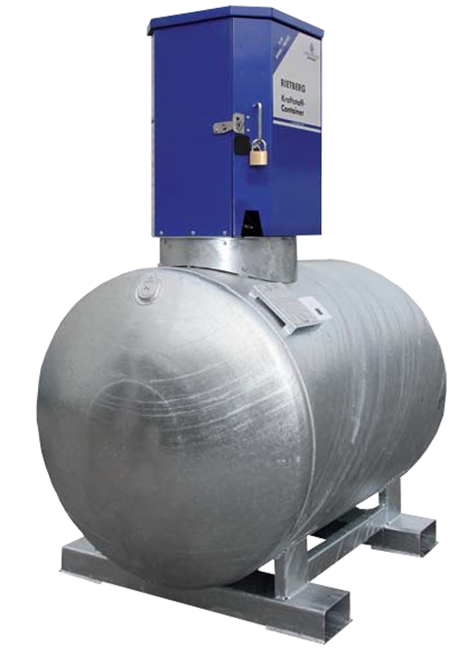 KC-S-mit-schrank-weiss-klein zylindrisch liegende mobile Dieseltankstelle mit Schutzschrank für die Pumpe