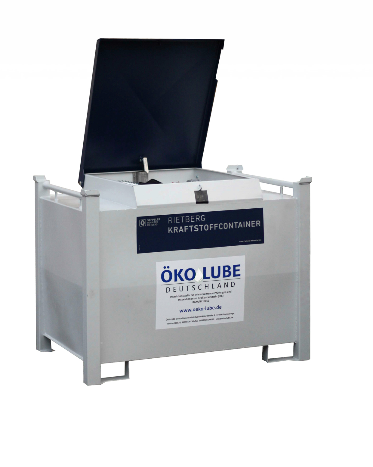 CONTY-ECO440-PNG-weiss-klein Gesamtansicht des Tanks mit 450 Liter bei geöffnetem Deckel