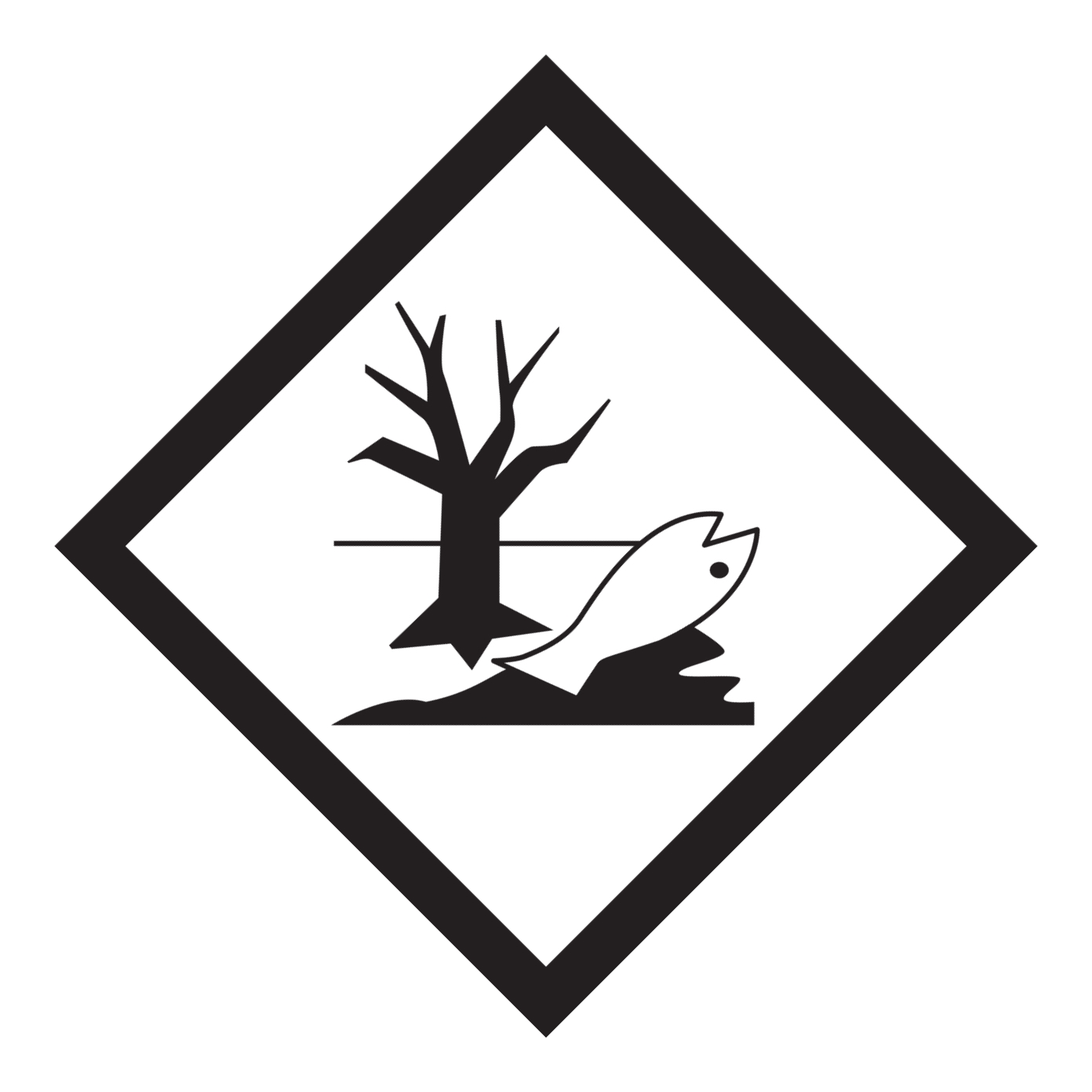 Aufkleber mit dem Zeichen für umweltgefährdender Stoff (ein toter Baum und ein toter Fisch)